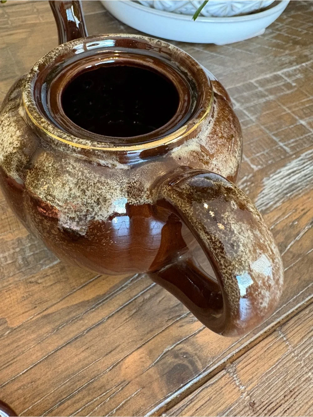 Brown Drip-Glazed Ceramic Teapot, approx 4”